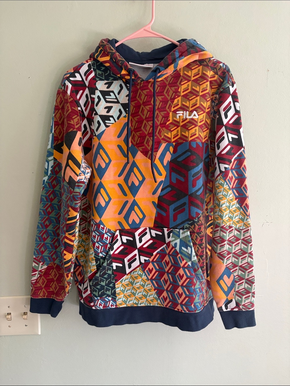FILA Multicolor Geometric Patchwork Hoodie M